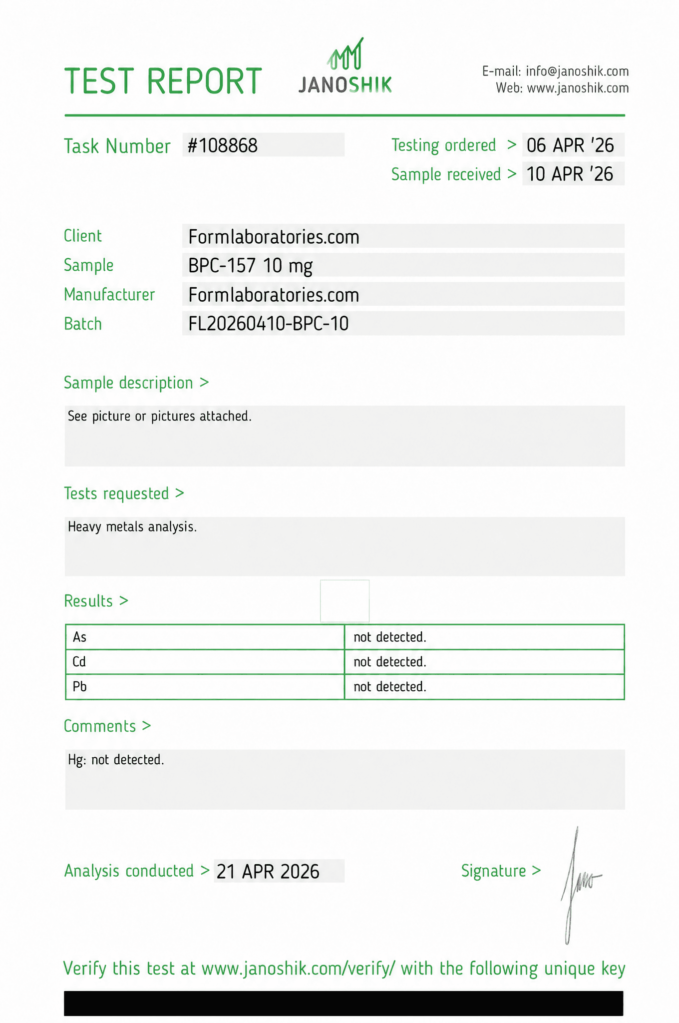 BPC-157 Certificate of Analysis - Lot BPC-2506