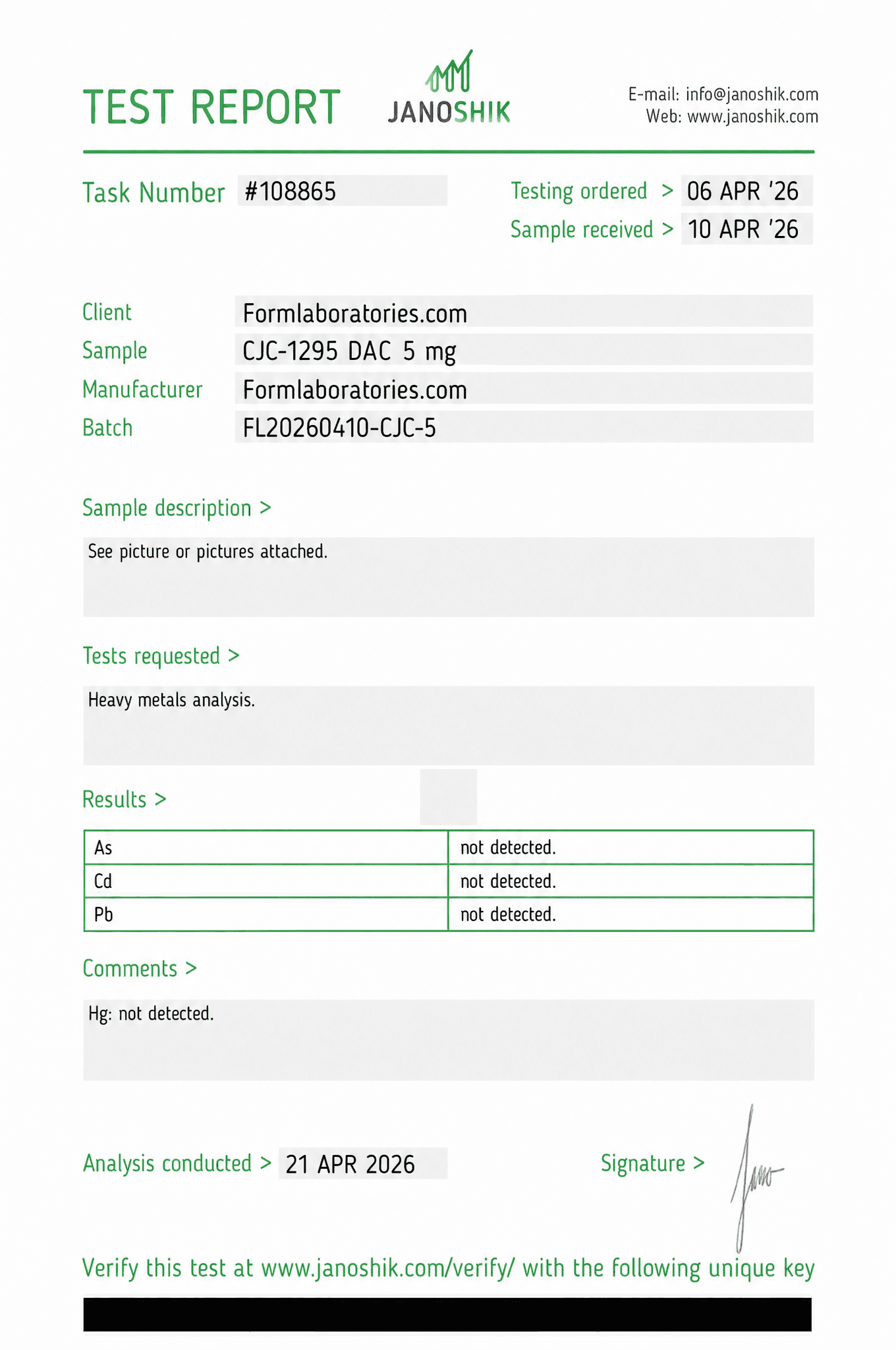 CJC-1295 (No DAC) & Ipamorelin Certificate of Analysis - Lot CJCI-2506
