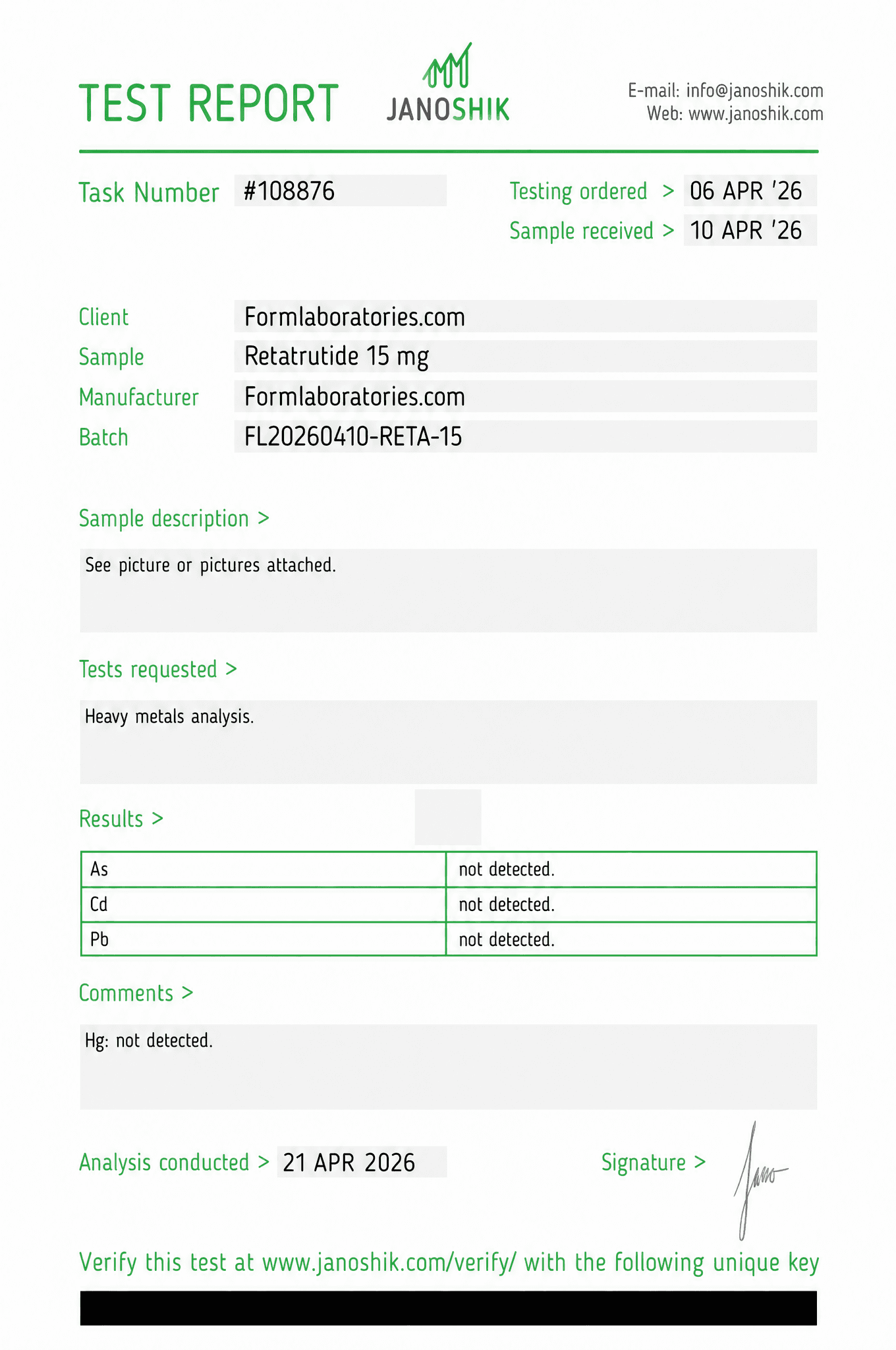Retatrutide Certificate of Analysis - Lot RTD-2506