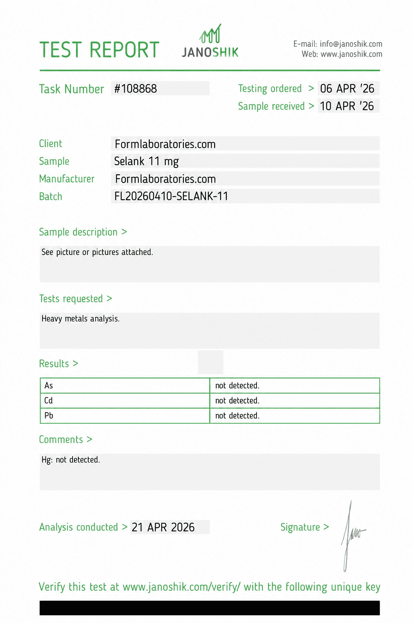 Selank Certificate of Analysis - Lot SELANK-2506