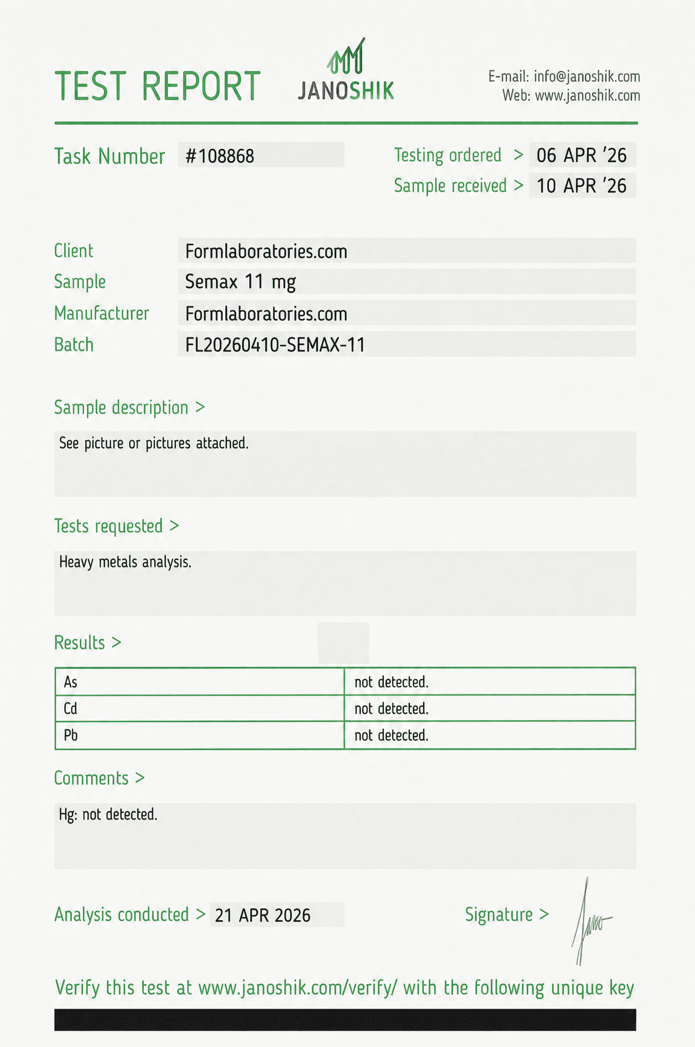 Semax Certificate of Analysis - Lot SEMAX-2506