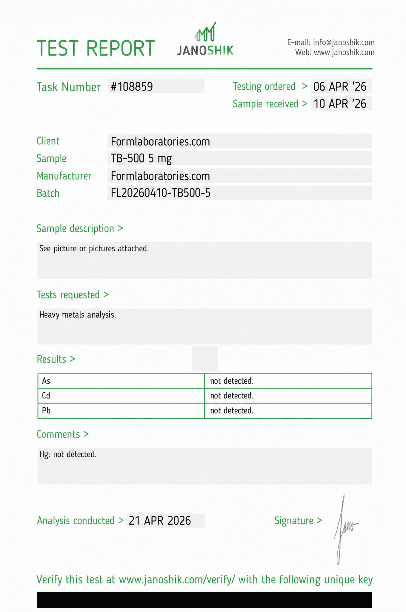 TB-500 Certificate of Analysis - Lot TB5-2506