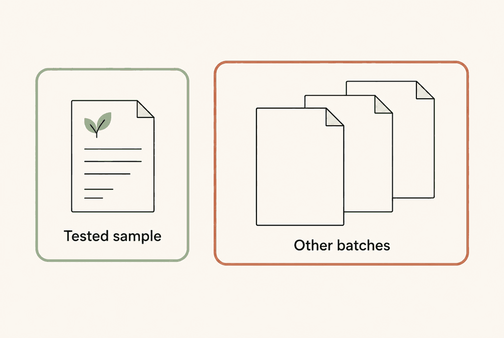 A tested sample report sits apart from other batch records, showing the limit of one result.